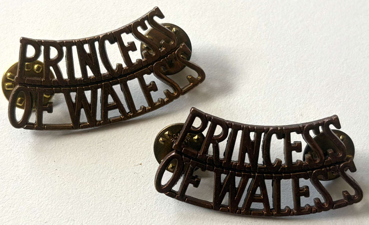 Princess Of Wales's Royal Regiment Metal Shoulder Lapel Uniform Badges, Pair