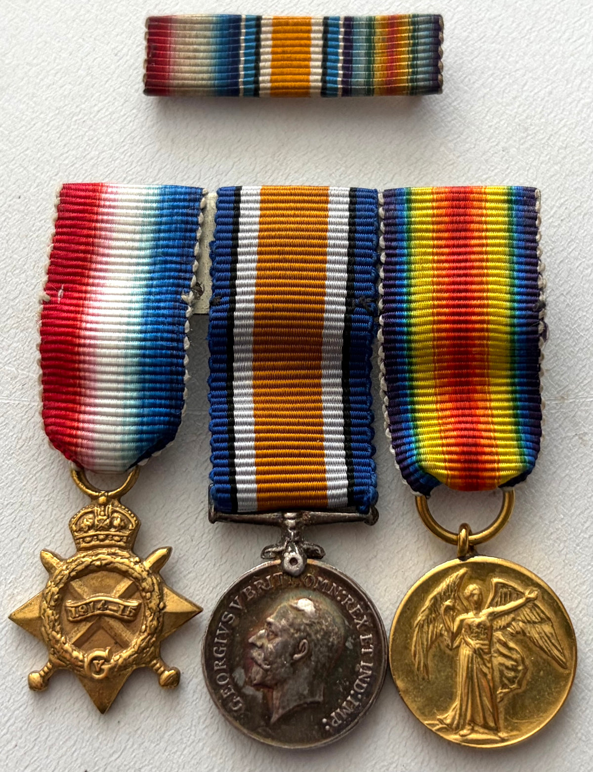 WWI World War I Miniature Medal Trio Group with Bar