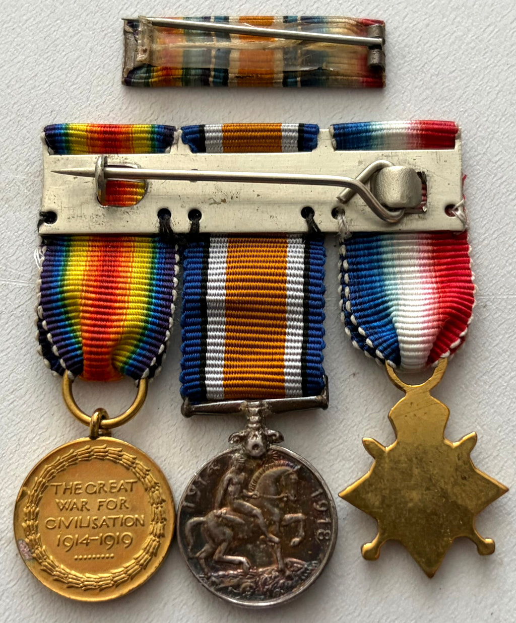 WWI World War I Miniature Medal Trio Group with Bar
