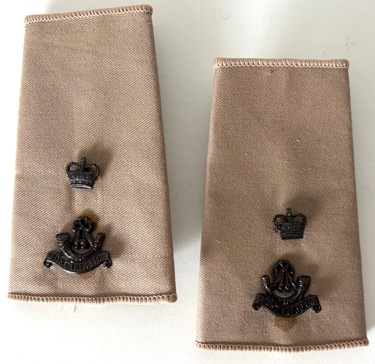 Light Infantry Major Tan Rank Slide, Pair